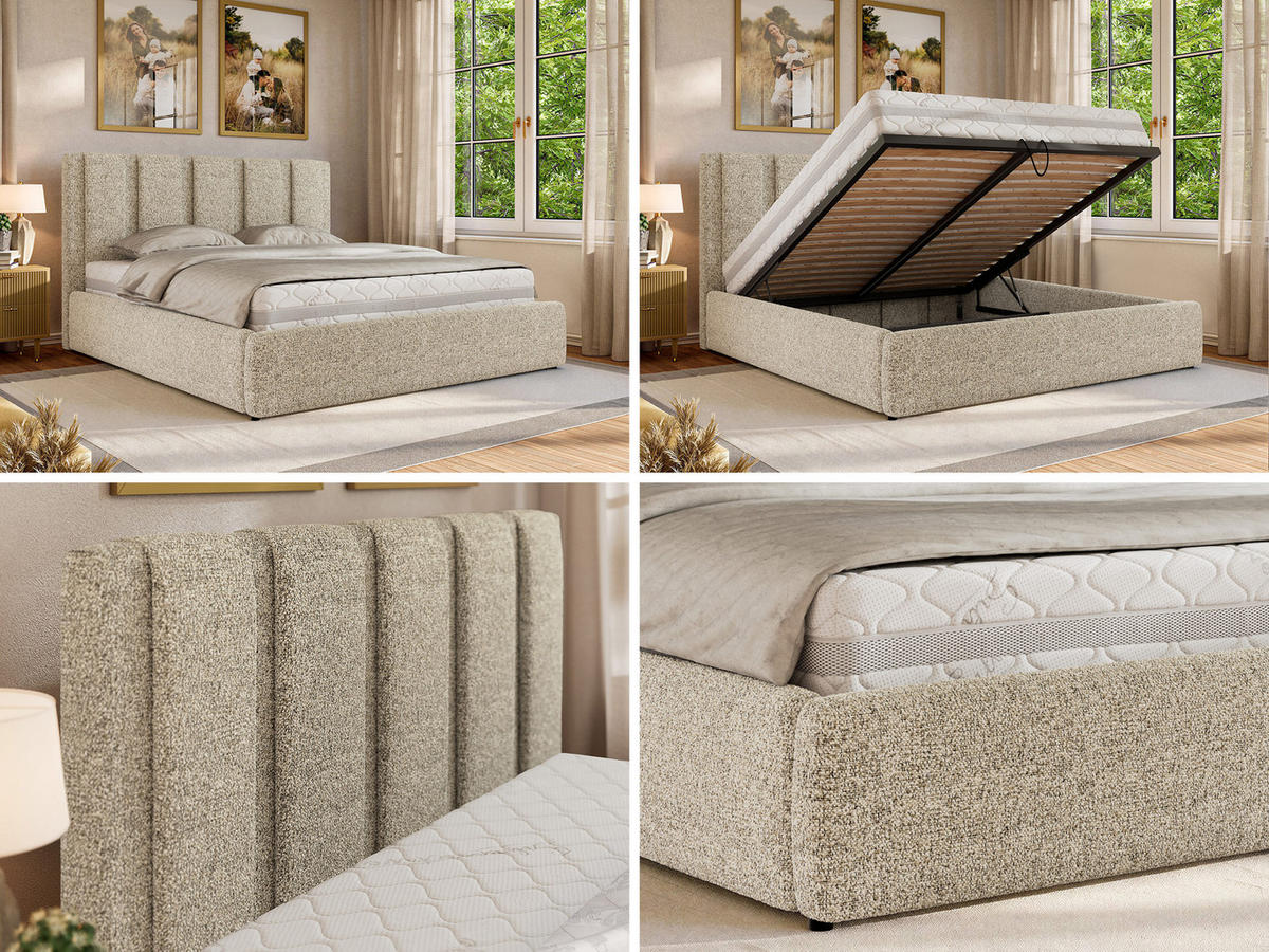 POLSTERBETT SAVINO CLASSIC 140/200 - Beige Struktur - Pocket-Matratze - Beige, Textil (140/200cm) - MKS