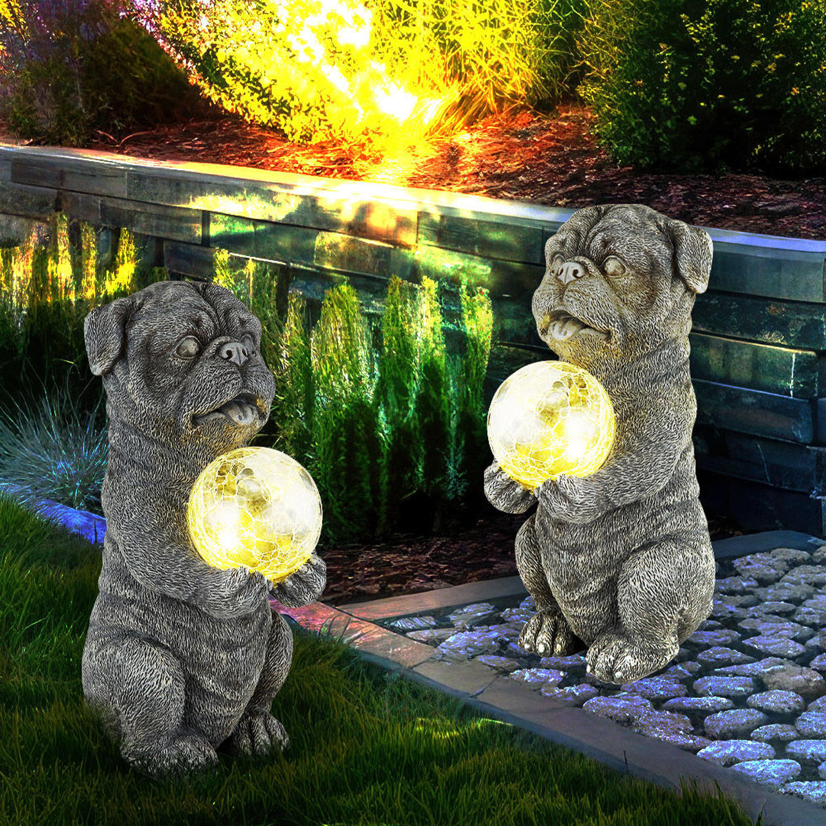 LED AUSSENLEUCHTE Hund Grau - Grau, Glas (17.5/13/29cm) - Globo Lighting