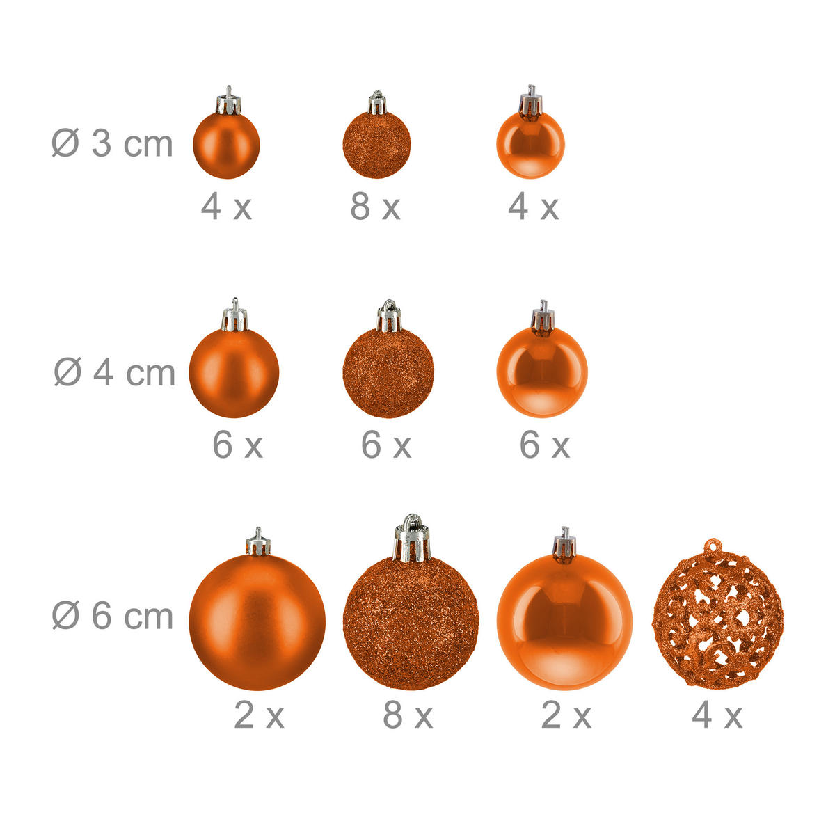 50-TLG.WEIHNACHTSKUGELN-SET - Orange, Kunststoff (6/7/6cm) - Relaxdays