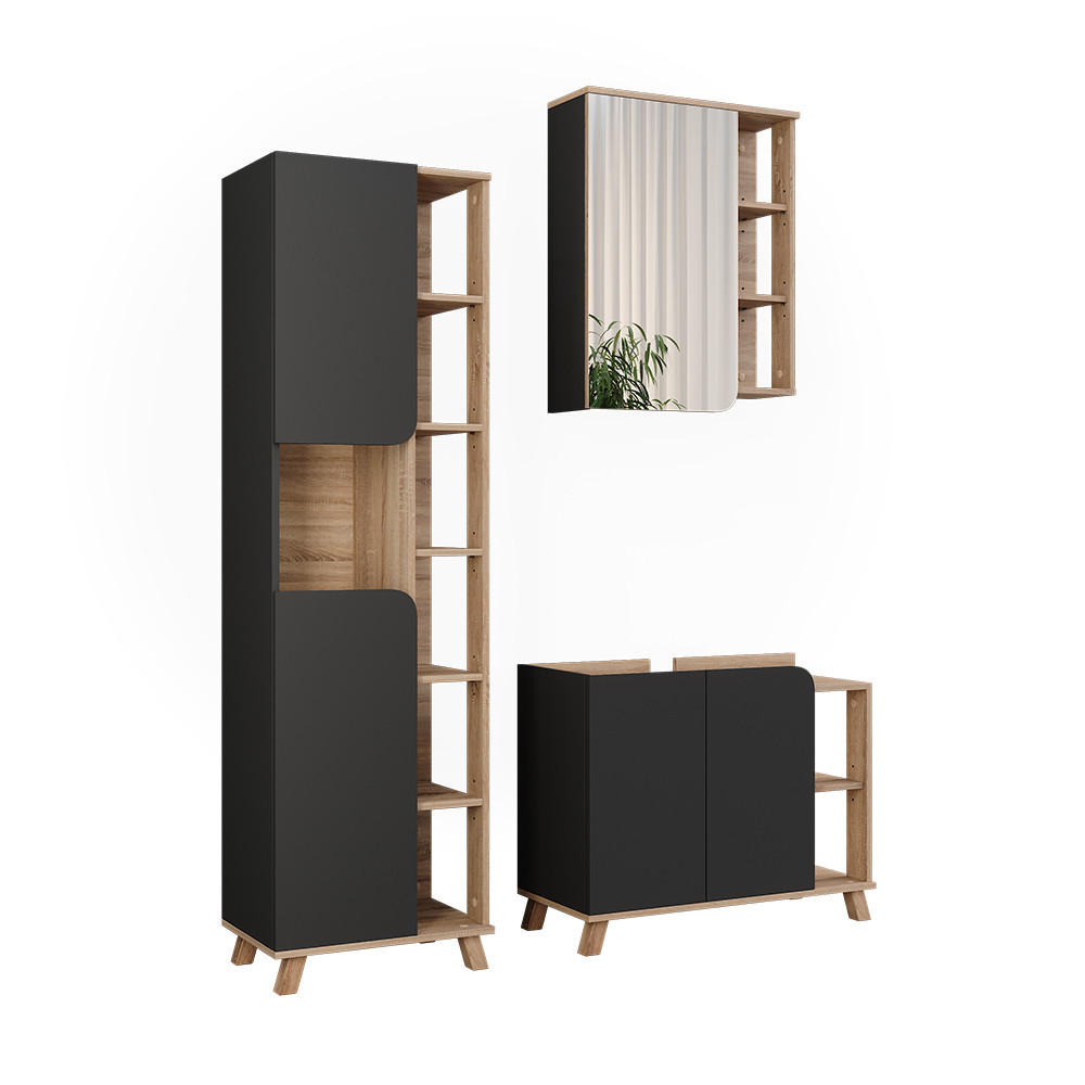 BADRUMSMÖBELSET Karen Sonoma/antracit 3 delar Sonoma ek, Antracit 65/80/35 cm