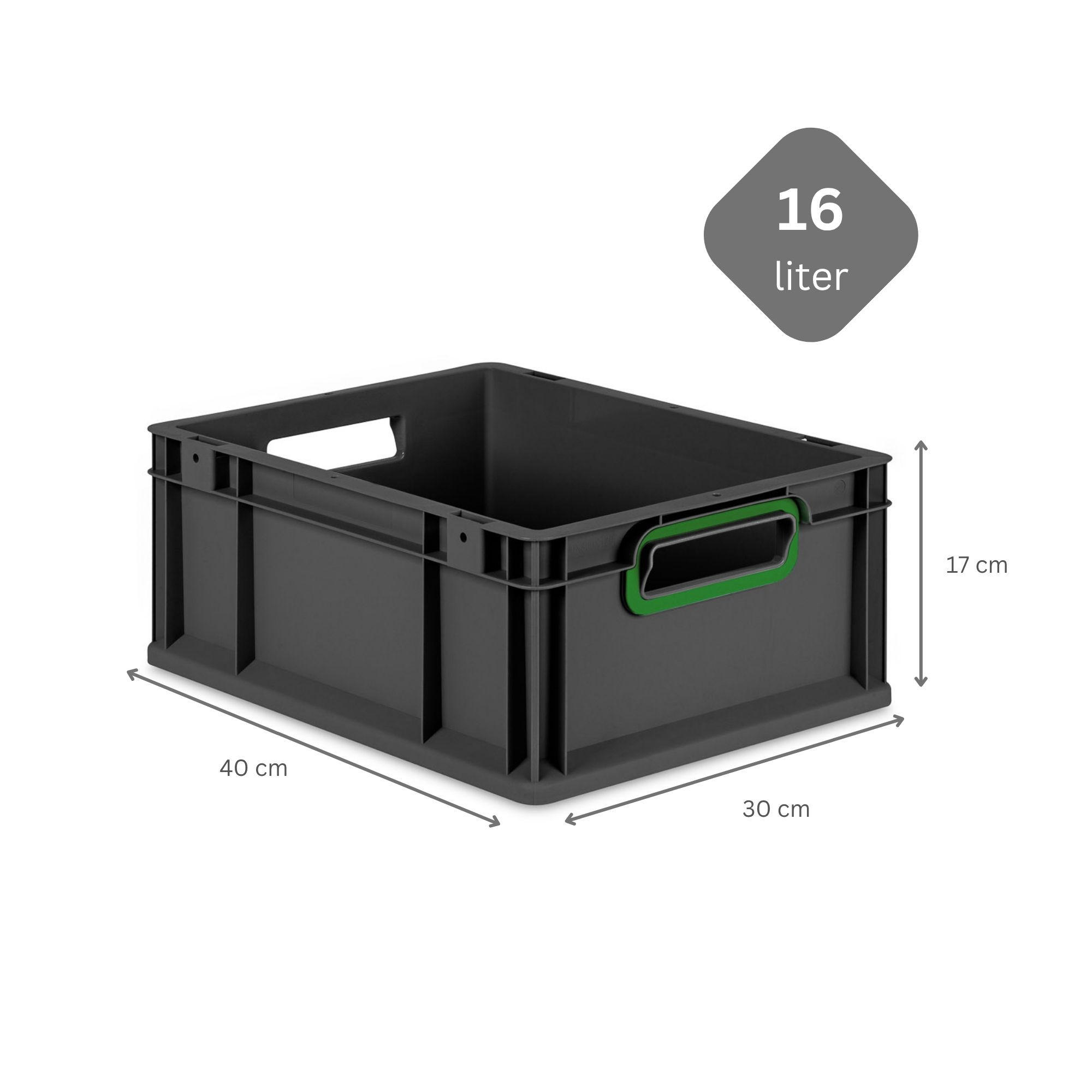 EUROBOX NextGen Color 17x30x40 cm 16 Liter Griffe grün offen, Schwarz - Schwarz/Grün, Kunststoff (30/17/40cm) - PROREGAL