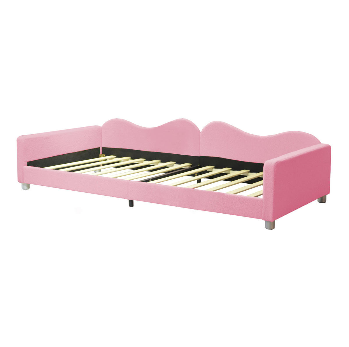 KINDERBETT 90/200 cm Rosa aus Teddystoff mit Rückenlehne und Armlehnen - Rosa, Textil (90/200cm) - Flora Grace