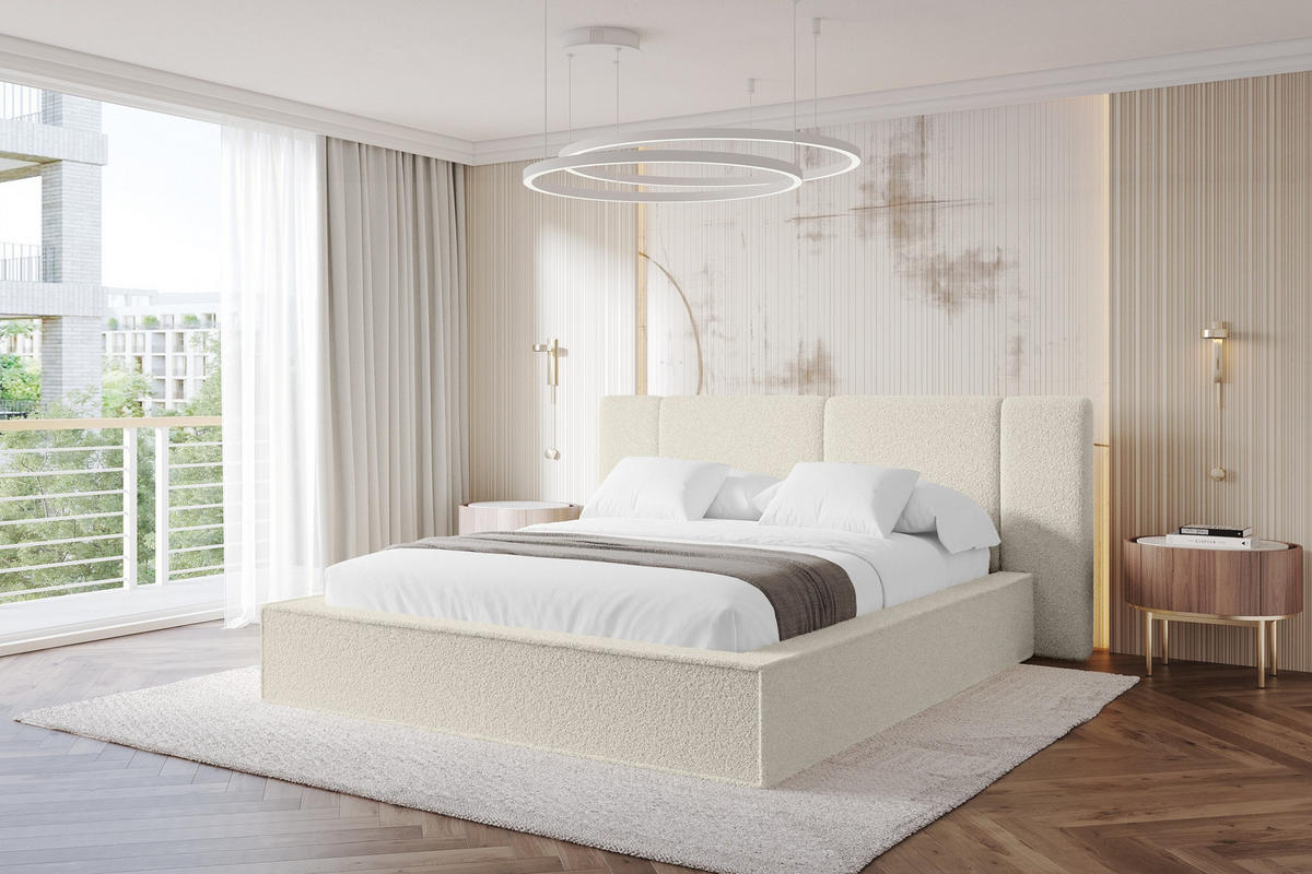 POLSTERBETT mit Bettkasten und Lattenrost, Boxbett ohne Matratze - RIVO 200x200 Beige - Champagner, Holzwerkstoff/Textil (200/200cm) - ALTDECOR