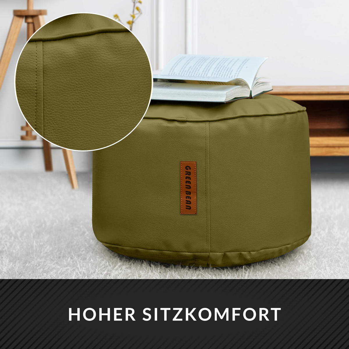INDOOR HOCKER Stay rund Kunstleder - Grün, Textil (43/30/30cm) - Green Bean