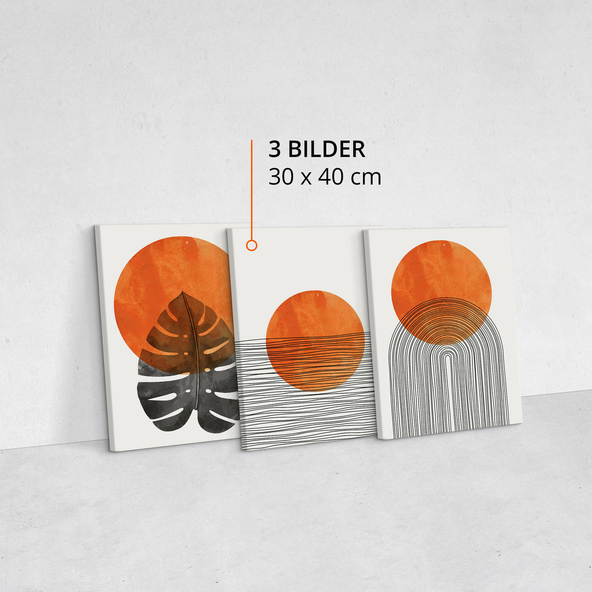 LEINWANDBILDER 3-es Set Geo-Muster Boho - Beige/Schwarz, Textil (90/40cm) - Muralo