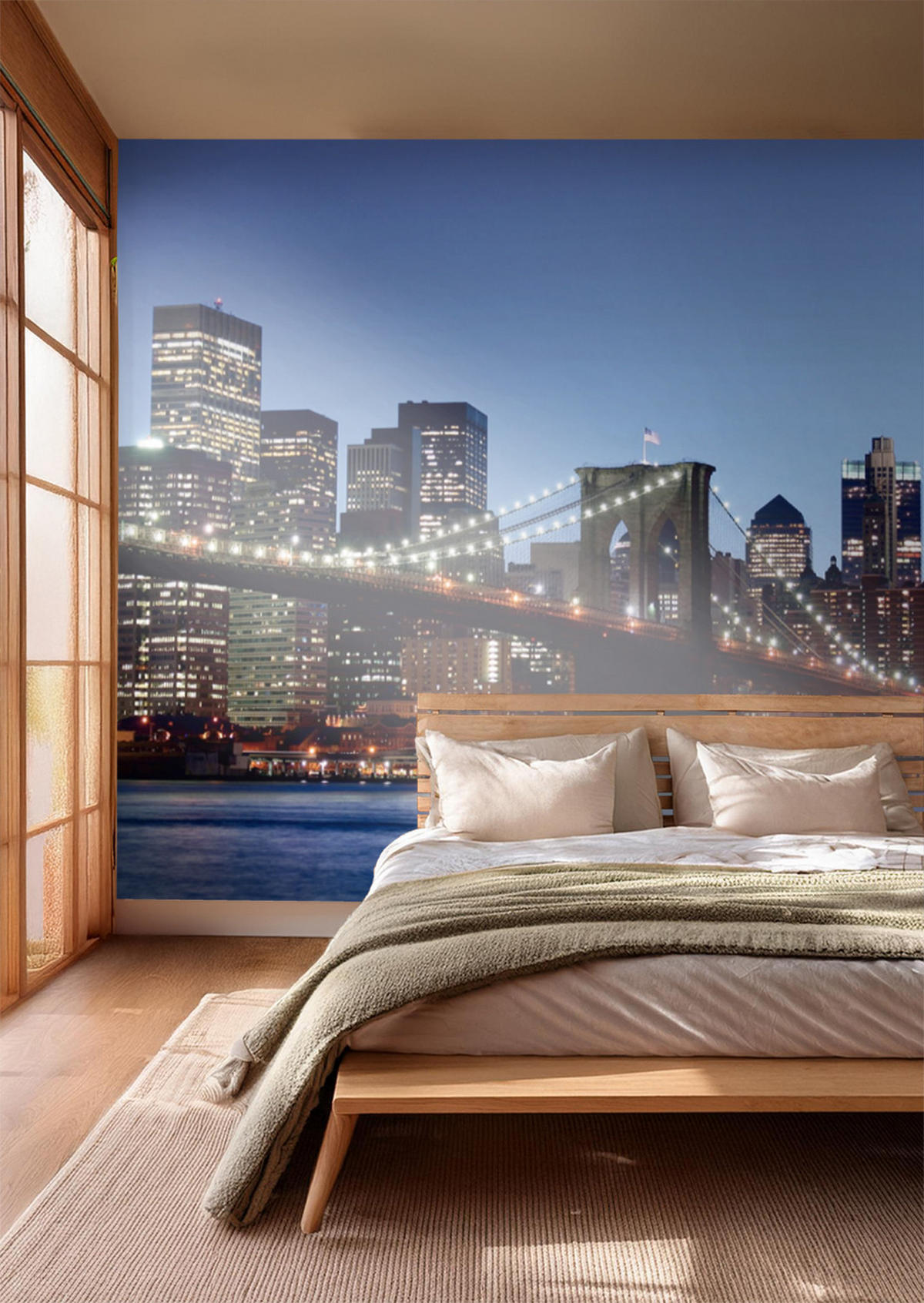 FOTOTAPETE Brooklyn Bridge New York 375 x 270 cm - Blau, Papier (375/270cm) - Sanders & Sanders
