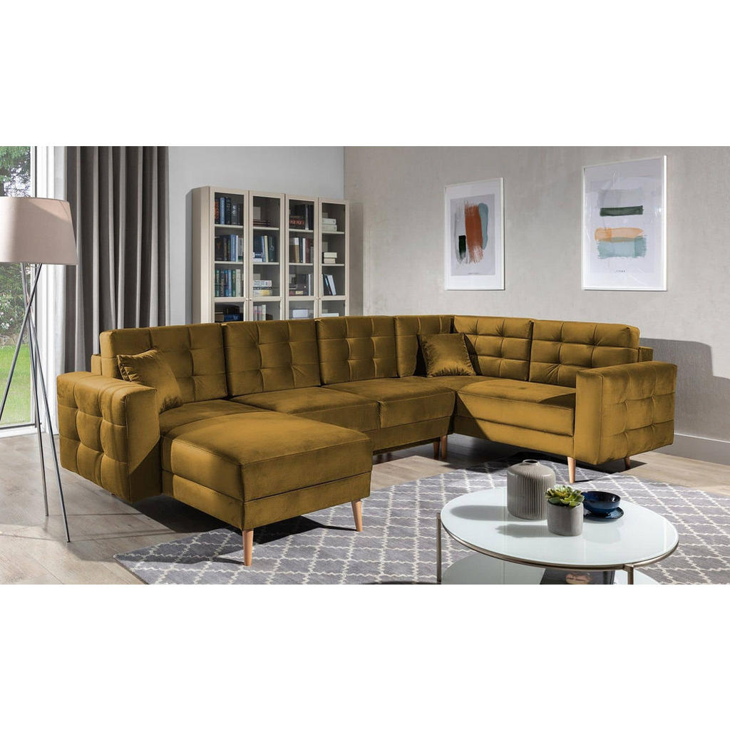 Thumbnail - Eltap Wohnlandschaft, Gelb, Textil, Echtholz,Kiefer, Uni, 5-Sitzer, U-Form,L-Form, 326x92x202 cm, Wohnzimmer, Sofas & Co...