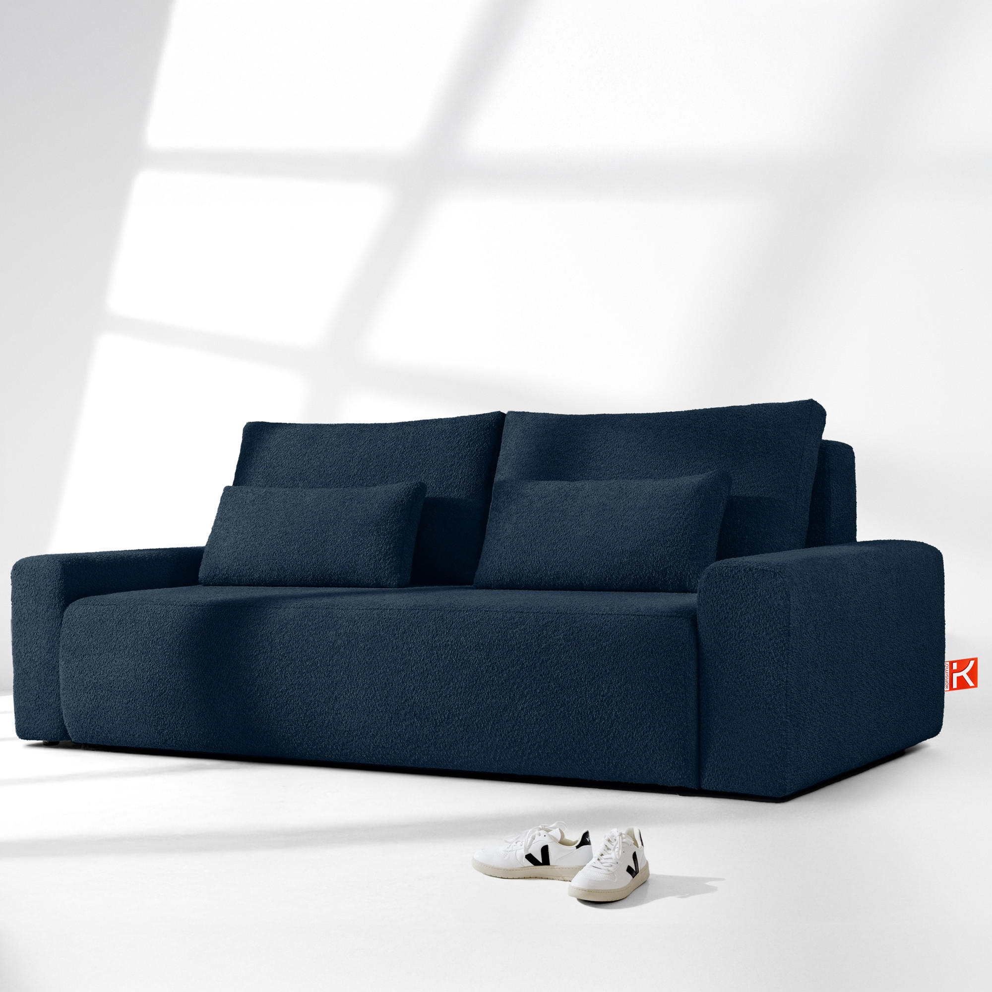 3-SITZER SCHLAFSOFA MOLLIS, Bouclé, Dunkles Marineblau - Dunkelblau, Holz/Holzwerkstoff (250/93/108cm) - KONSIMO®