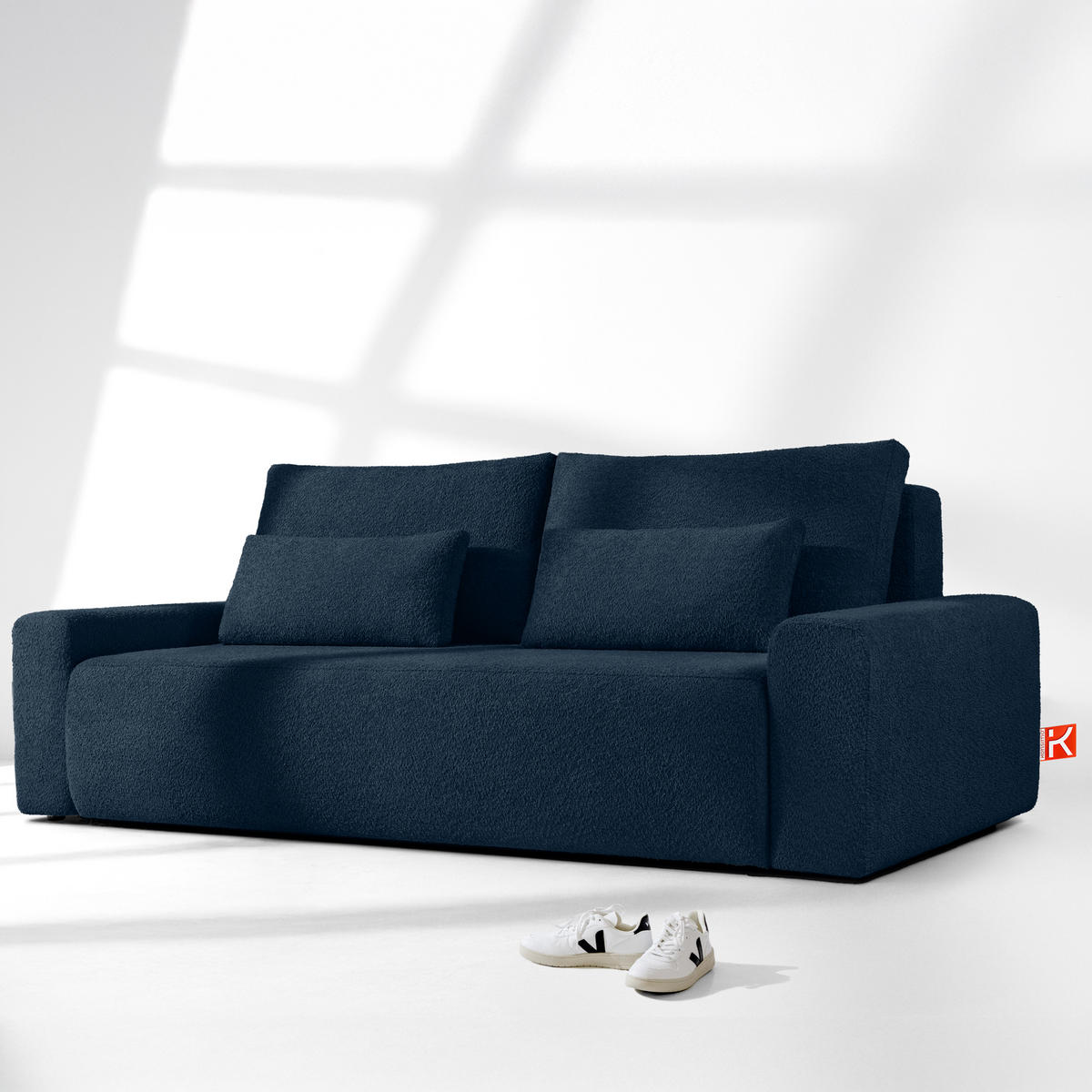 3-SITZER SCHLAFSOFA MOLLIS, Bouclé, Dunkles Marineblau - Dunkelblau, Holz/Holzwerkstoff (250/93/108cm) - KONSIMO®