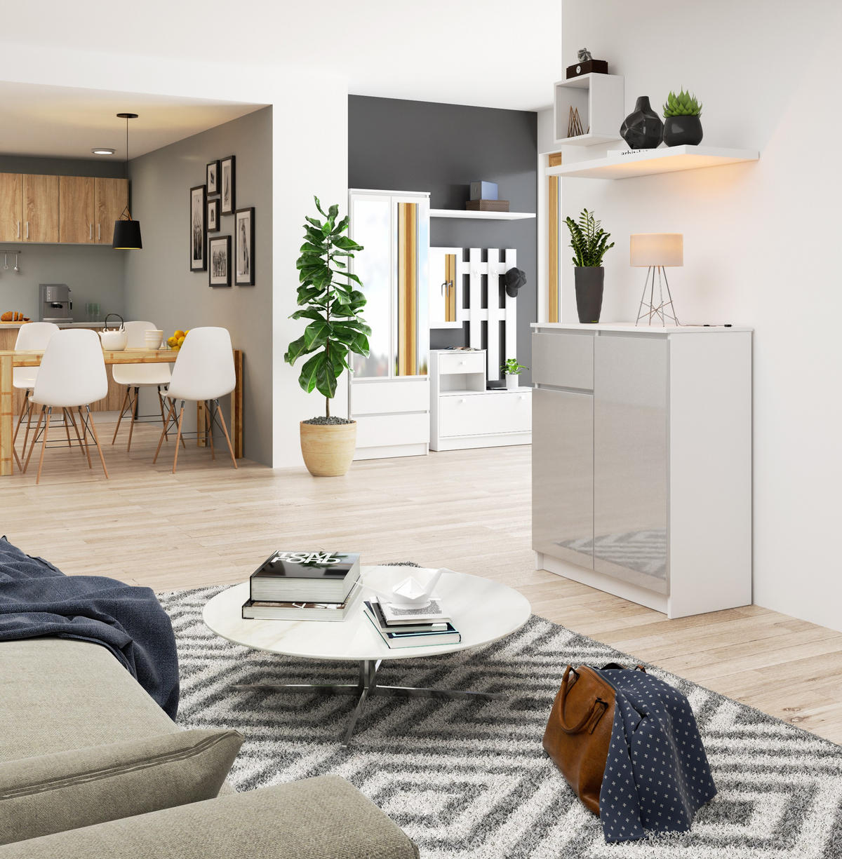 KOMMODE Weiß, Metallisch Glanz 99/80/40 - Weiß, Holzwerkstoff (80/99/40cm) - RAUMHIRSCH FURNITURE