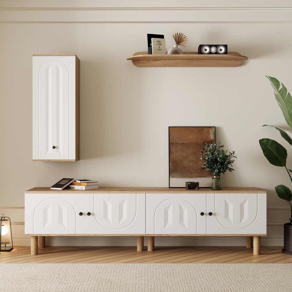 WOHNWAND 3-teilig Weiß Holz Highboard Wandboard modern - Multicolor, Holzwerkstoff (170/50/40cm) - FLIEKS