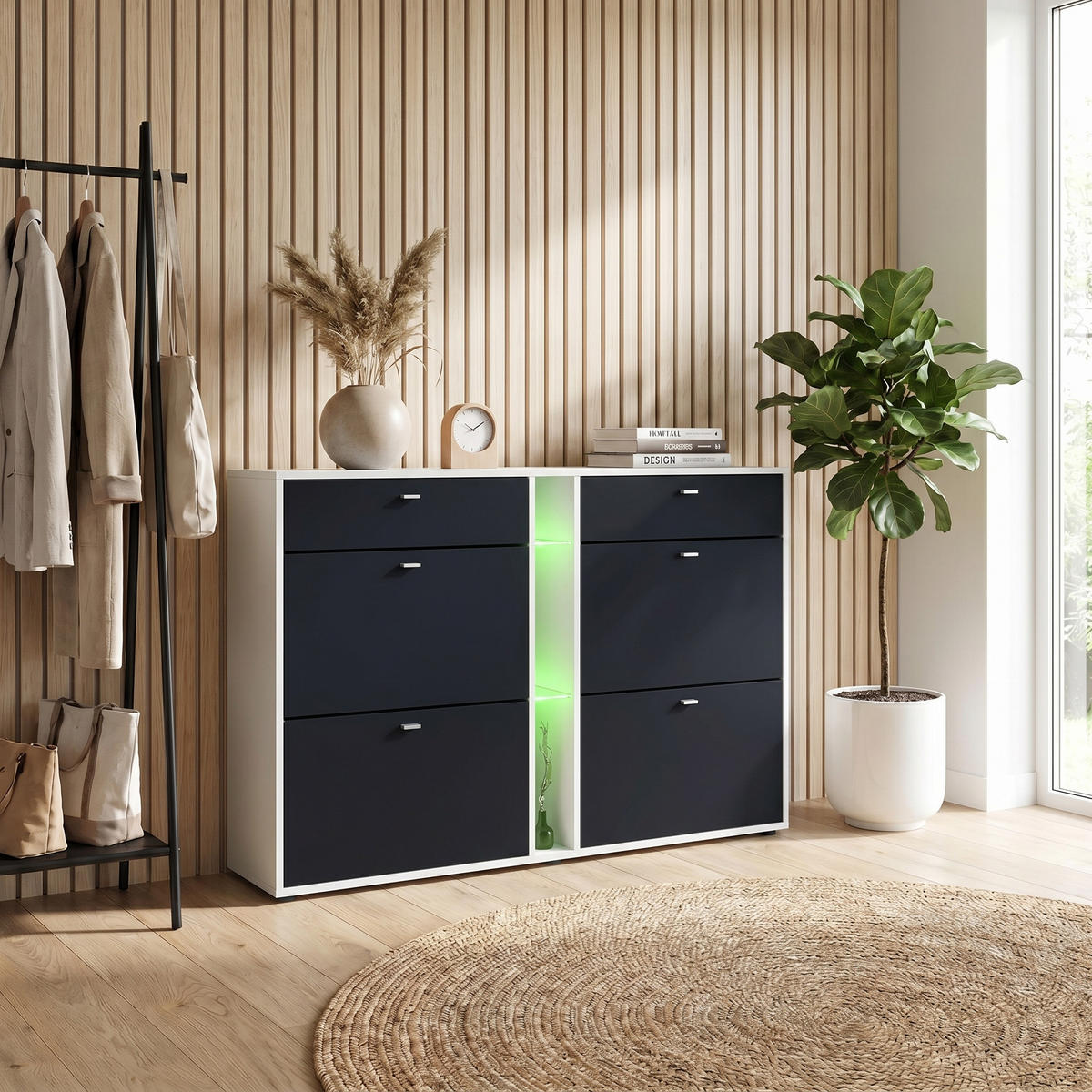 SCHUHSCHRANK Today Fronten in Schwarz matt - Schwarz, Holzwerkstoff (155.5/95/28cm) - Vladon