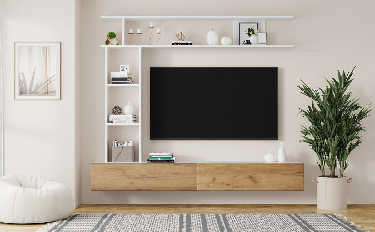 TV-SCHRANK hängend/stehend in Weiß/Eiche 180/35/22.5 cm - Eichefarben, Holzwerkstoff (180/22.5/35cm) - Redom