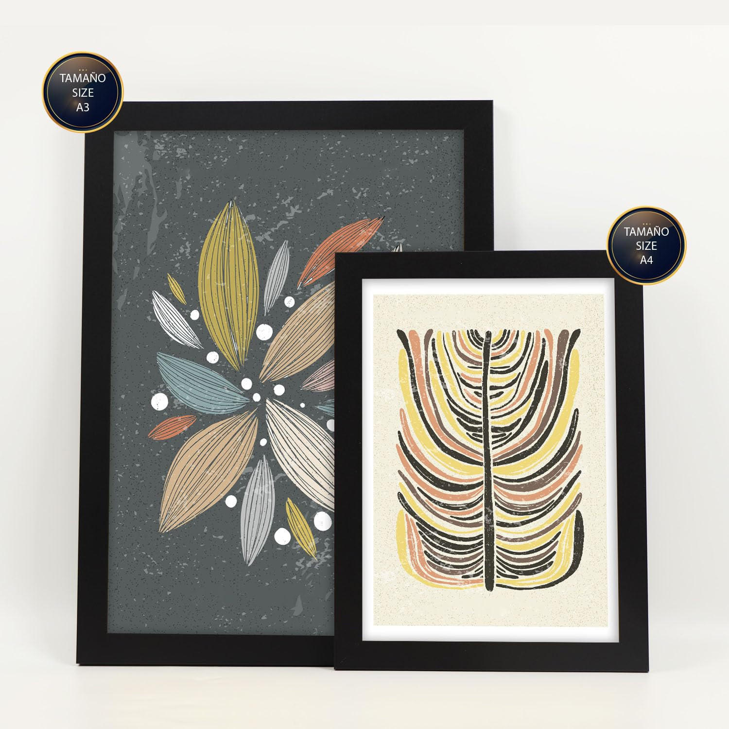 POSTER Set Mit 6 Drucken Von Pflanzen Im Ethnischen Drucker Sammlung Dekorative Rahmen Für Ihr Zuhause Wandkunstdruck A3 & A4 Schwarzer Rahmen - Schwarz, Papier (29/3cm) - Nacnic