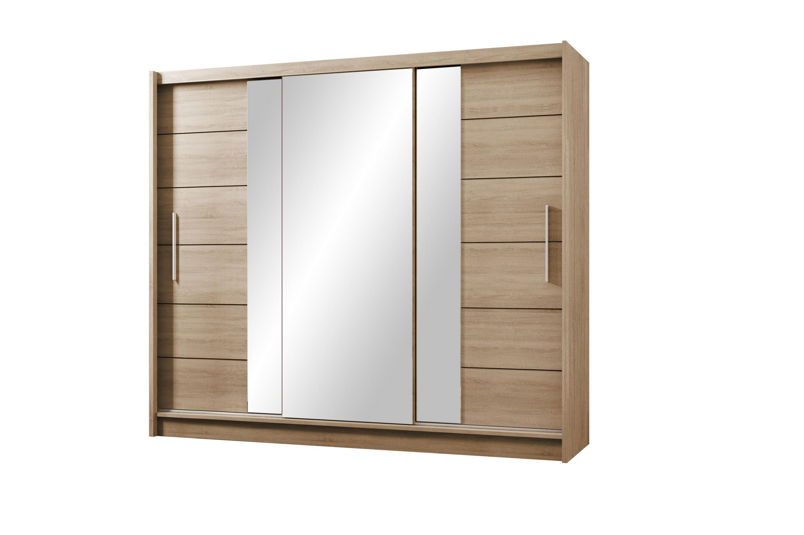 SCHWEBETÜRENSCHRANK KAYLE 250/215/61 cm 3-türig mit Spiegel Sonoma Eiche - Sonoma Eiche, Holzwerkstoff (250/215/61cm) - MASSENO