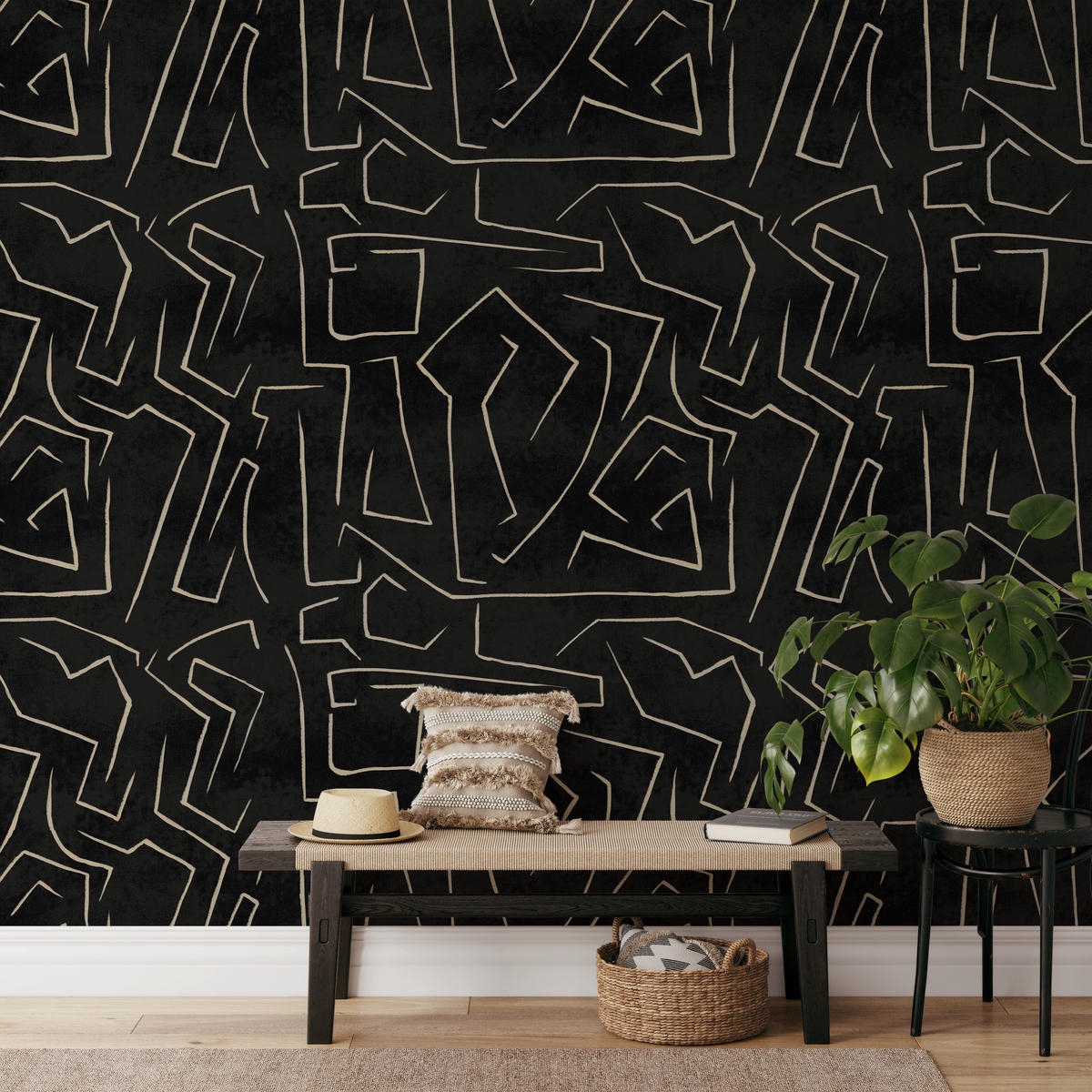 TAPETE Graffiti aus echtem Papier, 200x280cm, 8 Bögen - Schwarz, Papier (200/280cm) - WALLPAPERS4BEGINNERS
