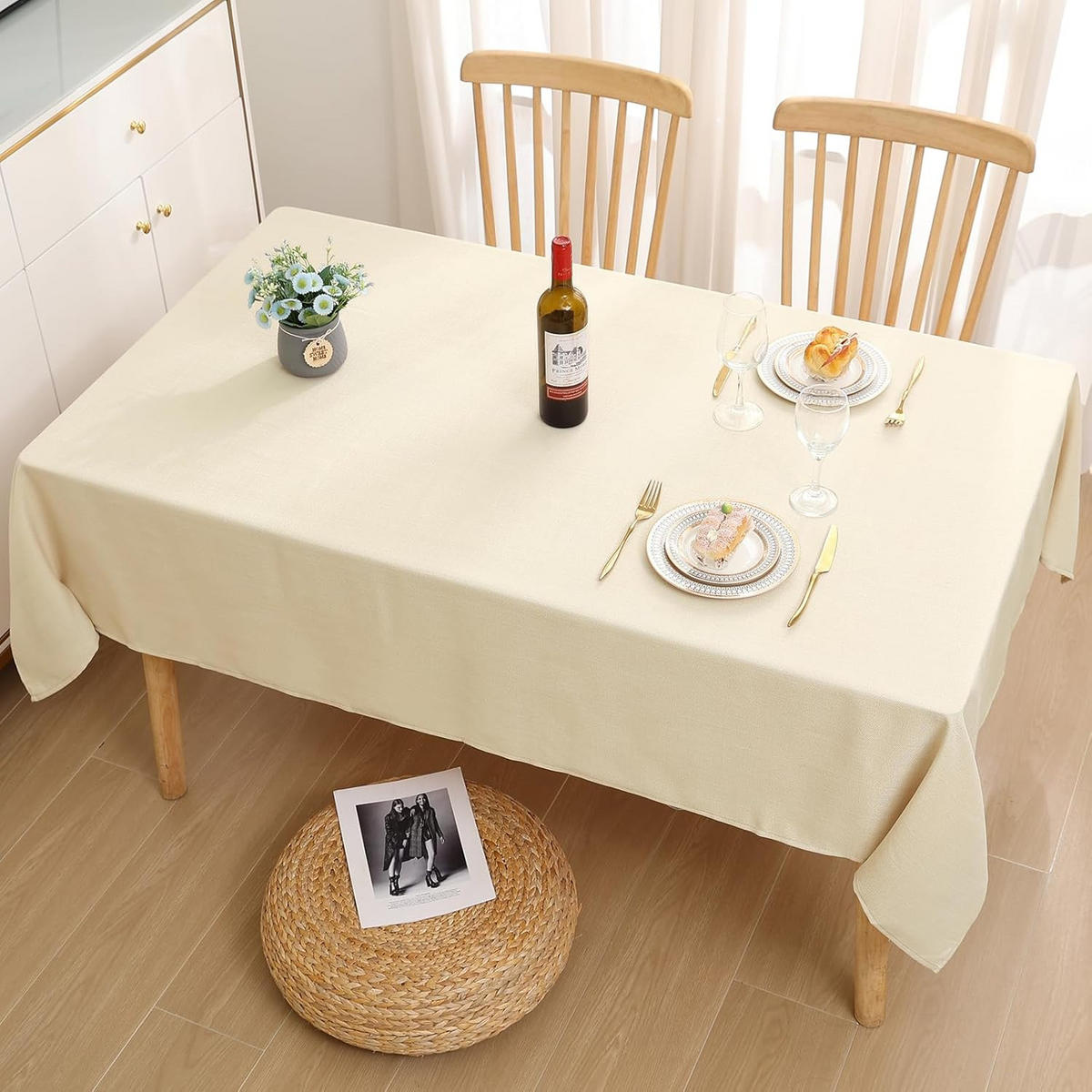 TISCHDECKE Leinenoptik abwaschbar, wasserabweisend Lotuseffekt, eckig 130x170 cm, beige - Beige, Textil (130/170cm)
