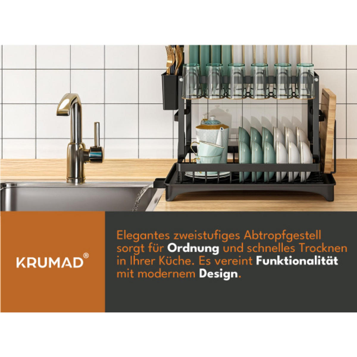 GESCHIRRABTROPFKORB - Schwarz, Kunststoff (30/30/42cm) - KRUMAD