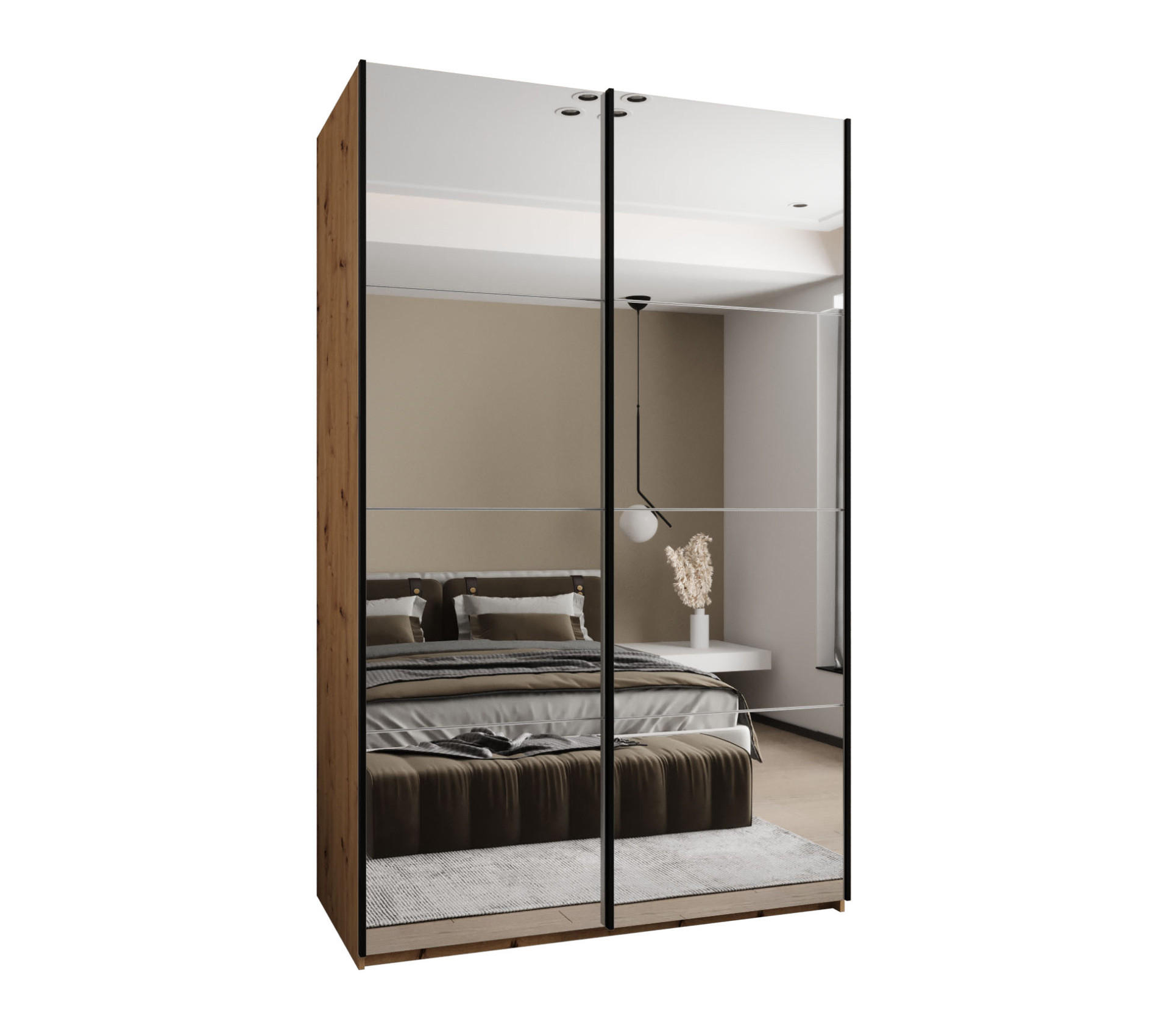 Abiks Möbel SCHWEBETÜRENSCHRANK Eiche Artisan, Weiß, Schwarz 150cm × 64cm × 245cm