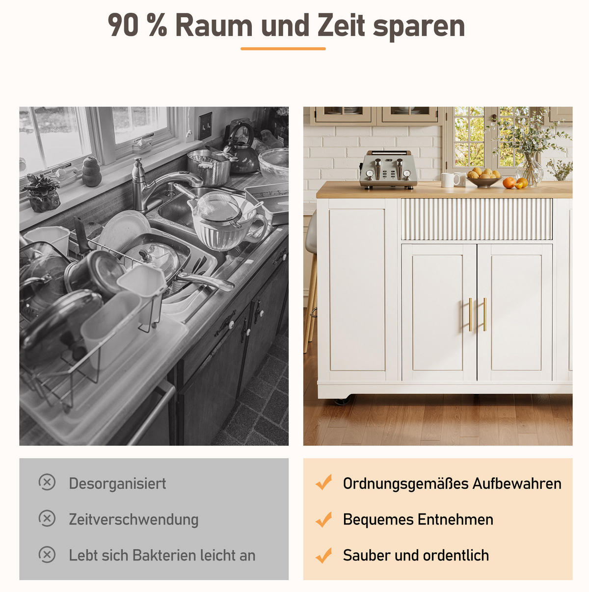 KÜCHENINSEL 120/50/92 cm Weiß aus MDF und Metall mit Rollen - Weiß, Holzwerkstoff (50/92/120cm) - OKMYHOME