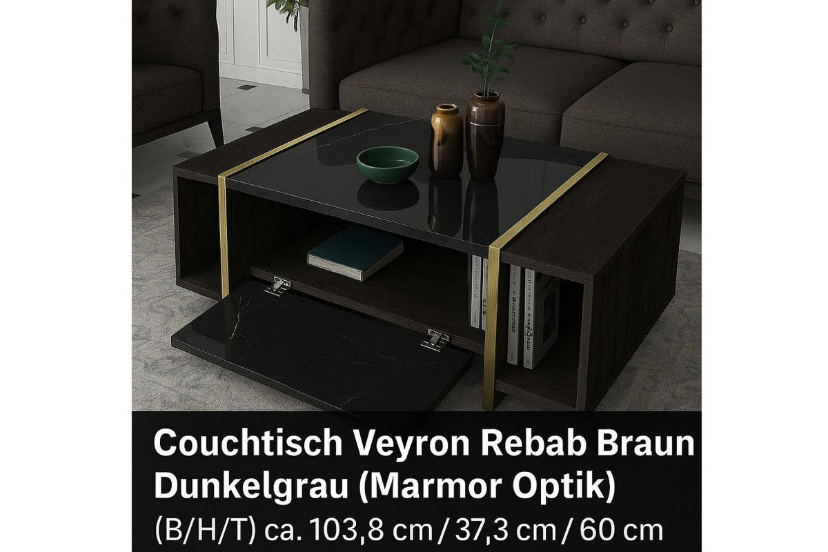 COUCHTISCH 103,8 x 37,3 x 60 cm Dunkelgrau Wohnzimmertisch - Schwarz, Holzwerkstoff (37/104/60cm) - Ibonto
