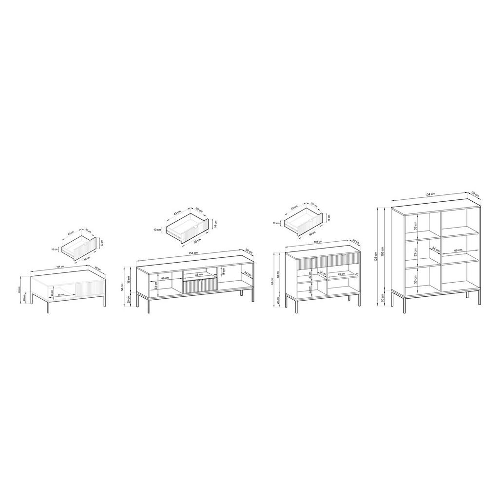 Thumbnail - Feldmann-Wohnen Wohnzimmer-Set, Kaschmir, Schwarz, Metall, 14 Fächer, 4 Schubladen, Rechteckig, 362x125x68 cm, Wohnzimme...