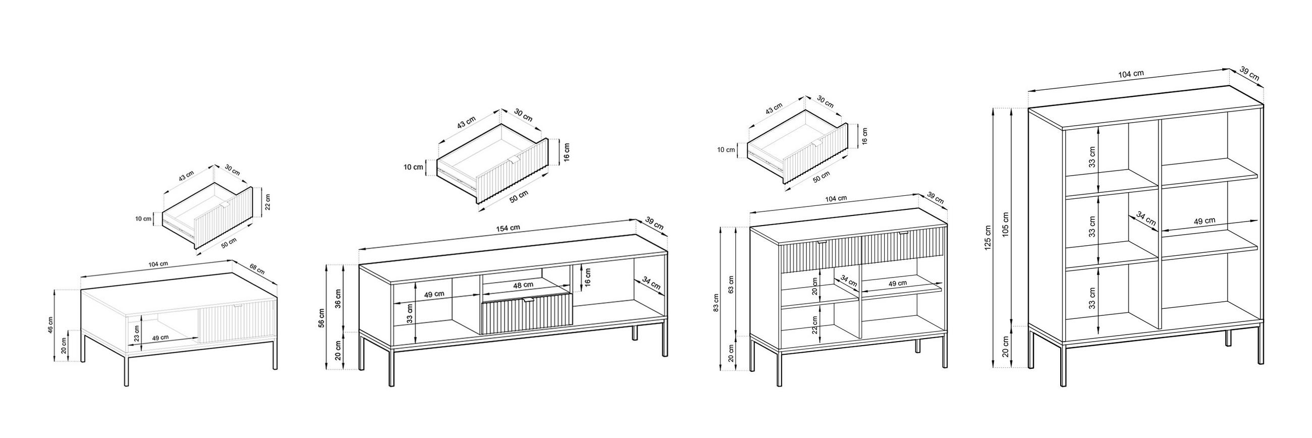 Thumbnail - Feldmann-Wohnen Wohnzimmer-Set, Weiß, Metall, 14 Fächer, 4 Schubladen, Rechteckig, 362x125x68 cm, Wohnzimmer, Wohnwände,...
