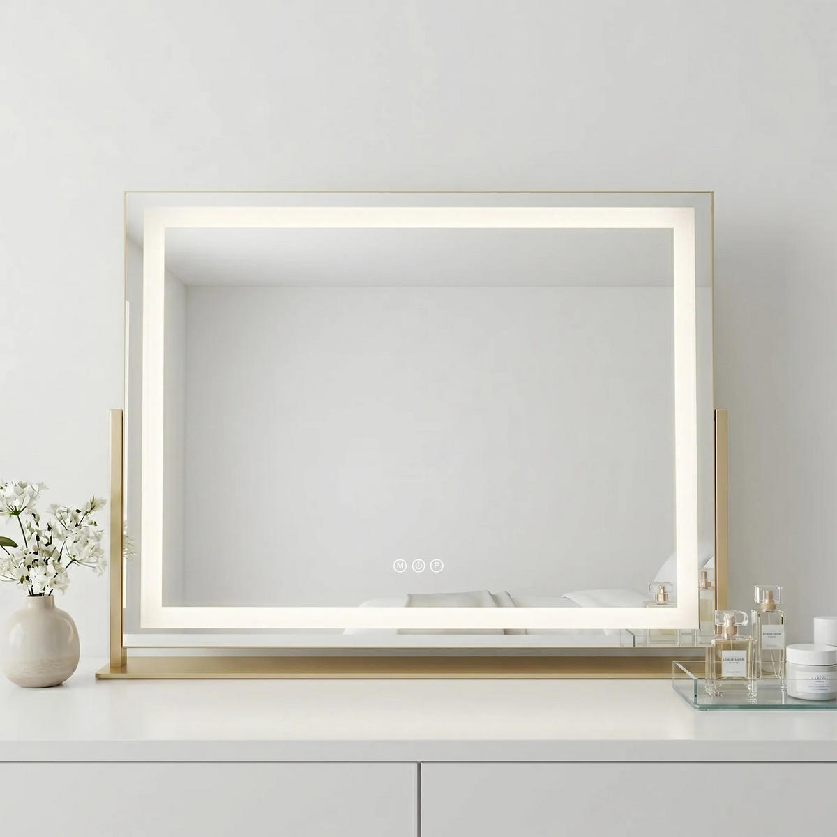 SPIEGEL Rea Led Studio L.gold 58x45 - Goldfarben, Kunststoff (62.5/46/10cm) - REA
