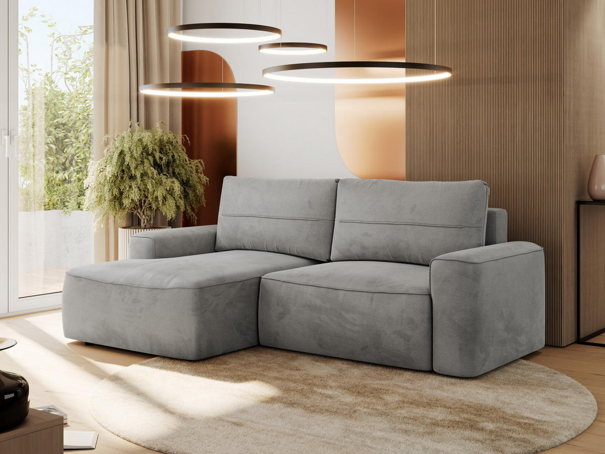 ECKSOFA BELLUNO L Hellgrau Velvet - Links - Hellgrau/Schwarz, Textil (144/233cm) - MKS