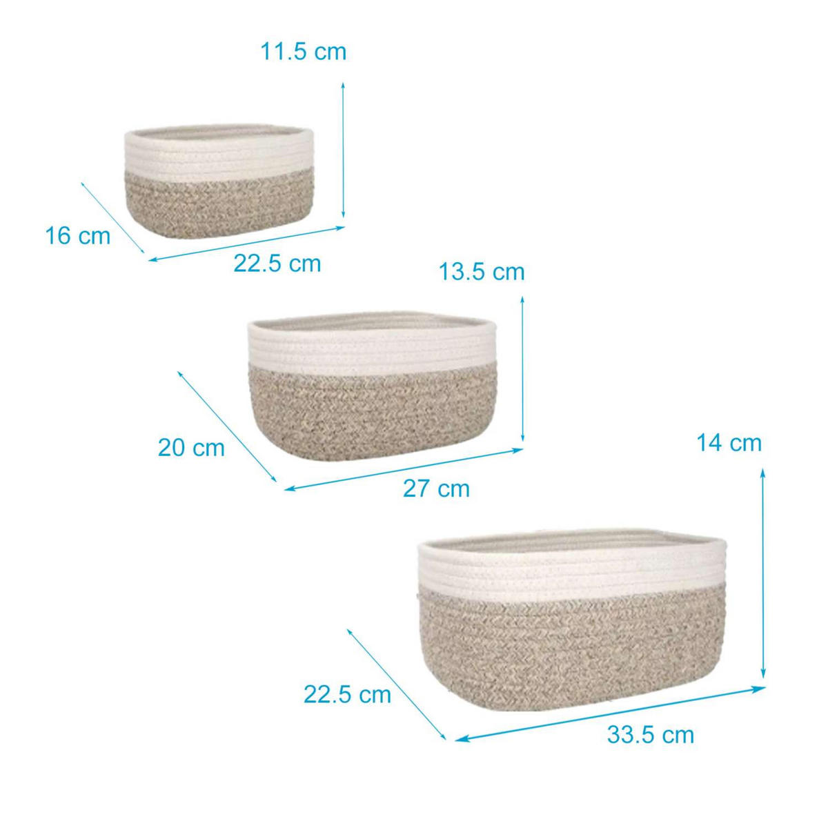 AUFBEWAHRUNGSKORB SET Baumwolle (3-tlg.) - Beige, Textil (22.5/14/33.5cm) - Intirilife