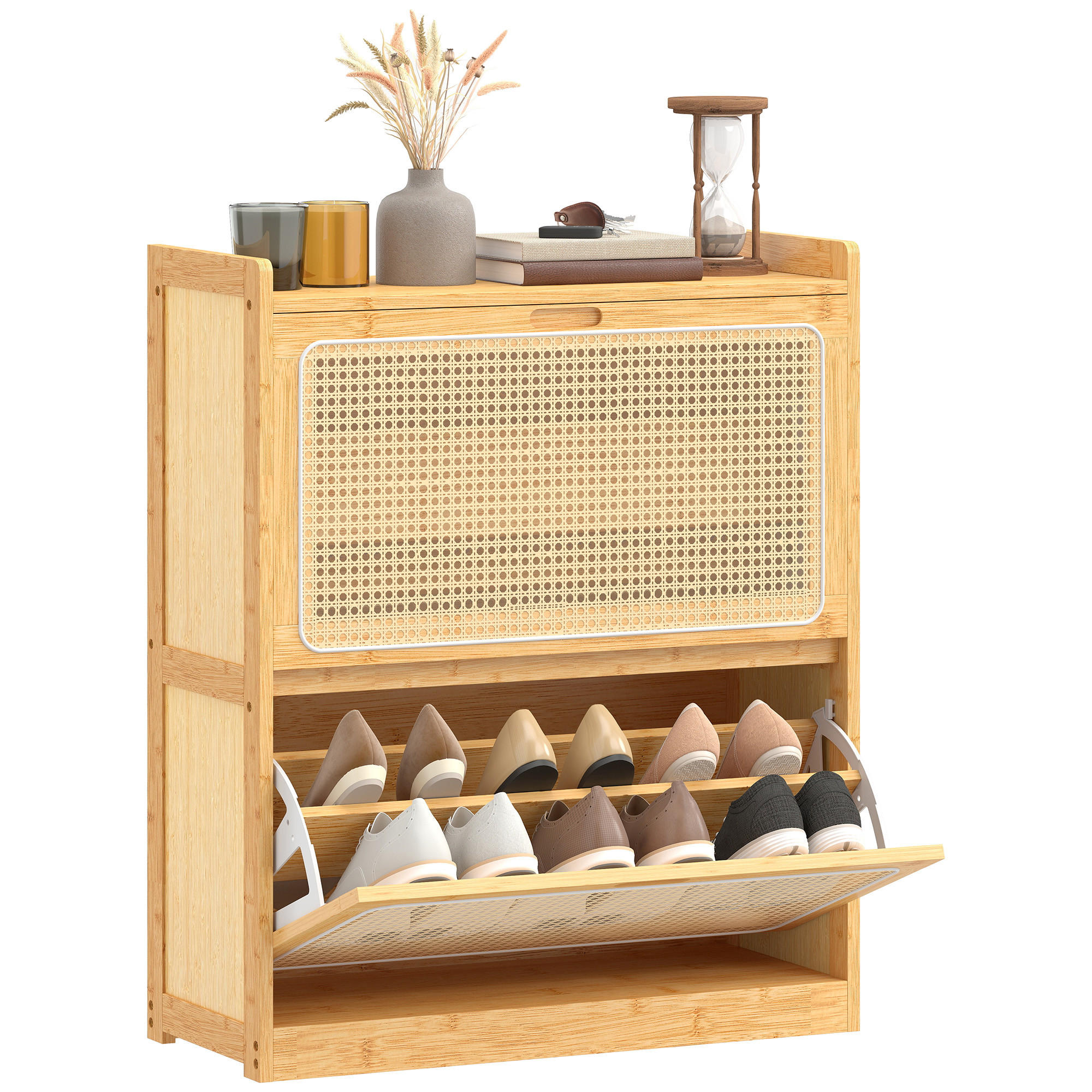 SCHUHSCHRANK Natur Bambus klappbar mit Fächern 1 Stück - Naturfarben, Holz (69/83/29cm) - PANGIVO