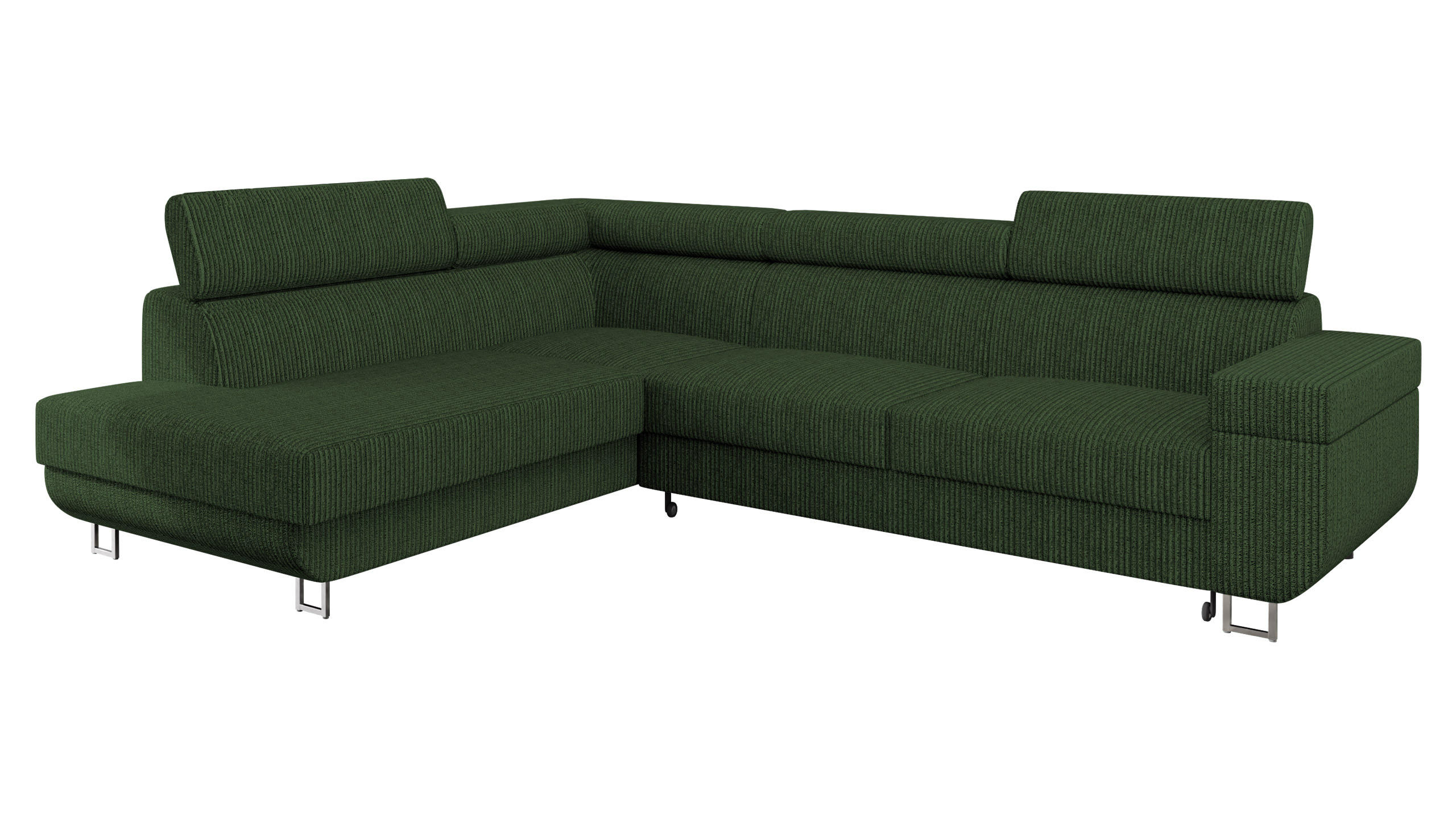ECKSOFA Fonti Cord, Seite: Links - Grün, Holz/Textil (253/188cm) - MIRJAN24
