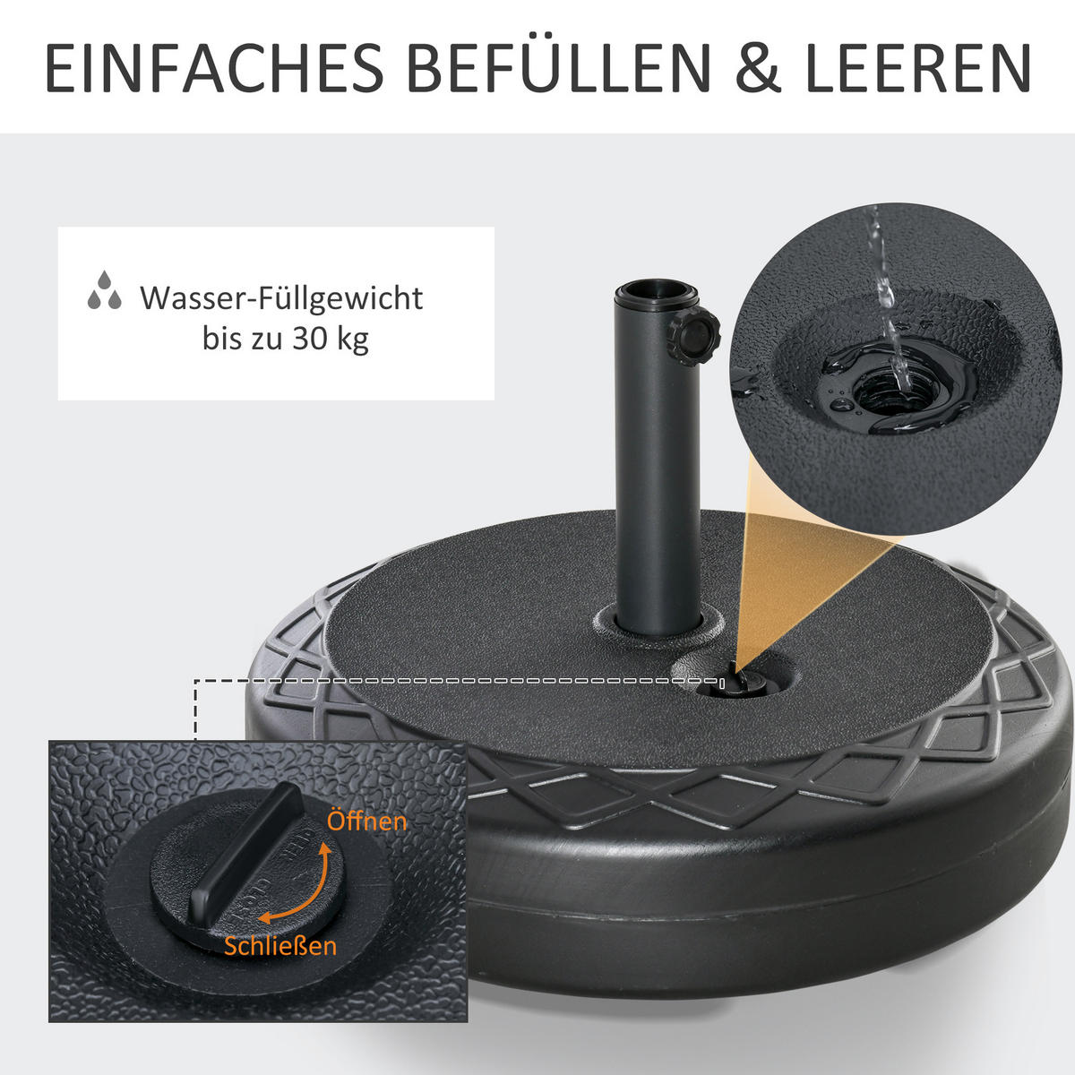 SONNENSCHIRMSTÄNDER bis 30 kg Wasser/ 40 kg Sand befüllbar, HDPE, Schwarz Ø55 x 38 cm - Schwarz, Kunststoff (55/55cm) - Outsunny