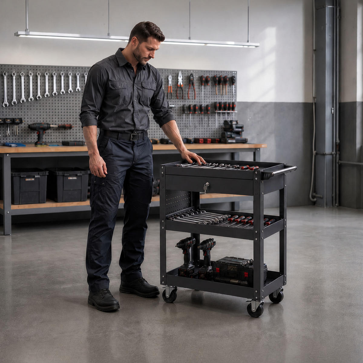 WERKSTATT-WERKZEUGWAGEN FRED 80x80x38 cm - Anthrazit, Metall (80/80/38cm)