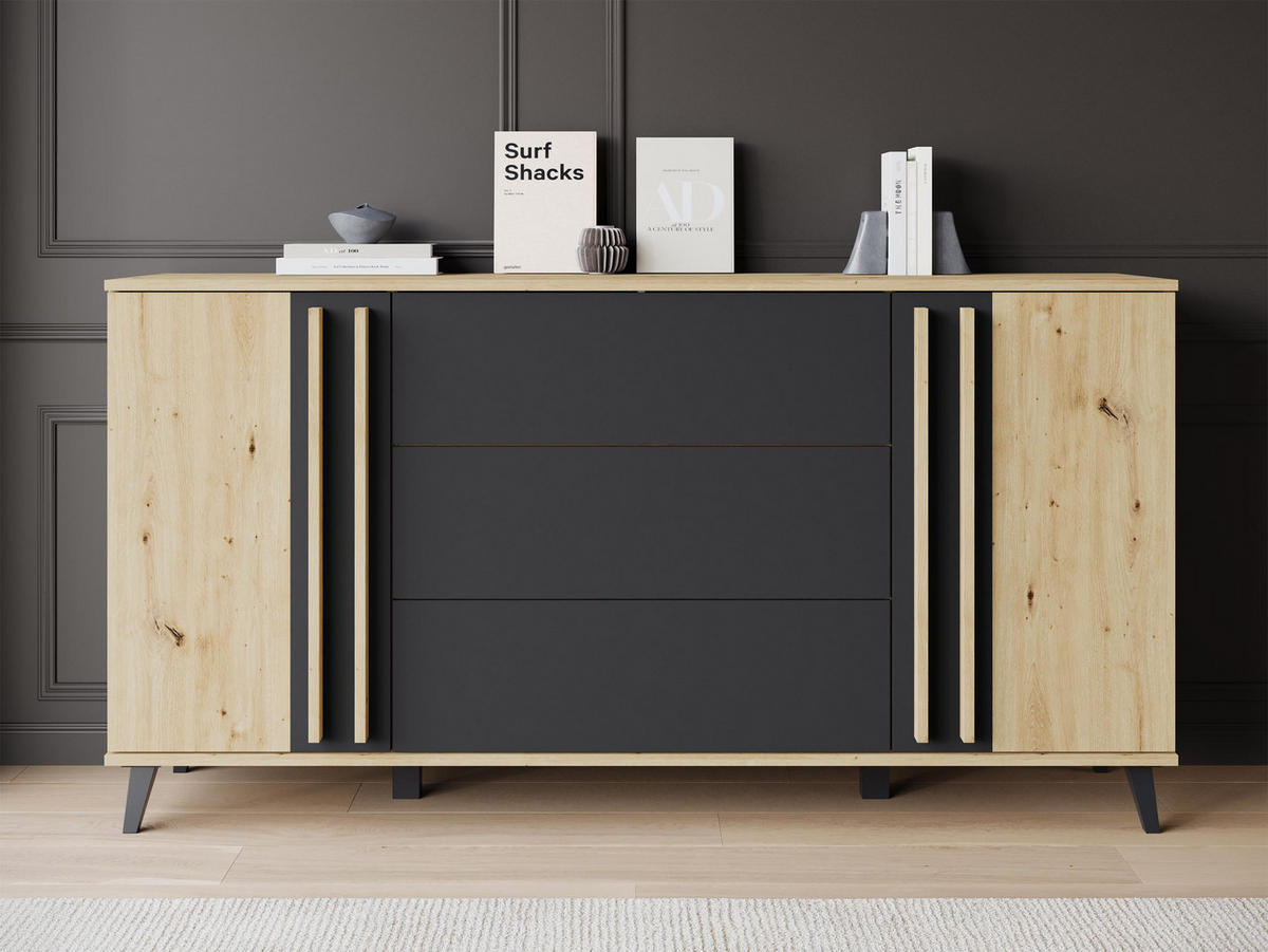 SIDEBOARD Helsinki 150 - Schwarz/Graphitfarben, Holzwerkstoff/Kunststoff (150/78/40cm) - MIRJAN24