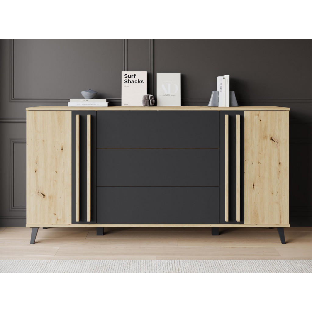 Thumbnail - Mirjan24 Sideboard, Eiche Artisan, Graphit, Holzwerkstoff, 3 Schubladen, Rechteckig, 150x78x40 cm, Wohnzimmer, Kommoden ...