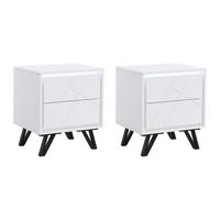 2ER-SET Nachttische mit 2 Schubladen & LED-Beleuchtung - MDF - Weiß lackiert - SALIANO - Weiß, Holz (48/55/40cm) - Vente-Unique