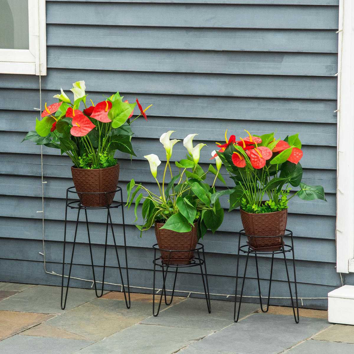 BLUMENSTÄNDER, Stahl, Schwarz - Schwarz, Metall (23/42/26cm) - Outsunny