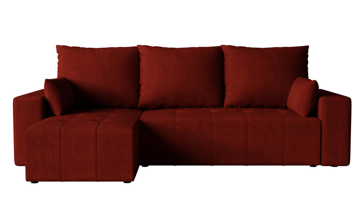 ECKSOFA Tico mit Bettkasten und Schlaffunktion, L-Form/XL-Form, Velourstoff, Universal - Weinrot, Holzwerkstoff (246/145cm) - 4ALL HOME