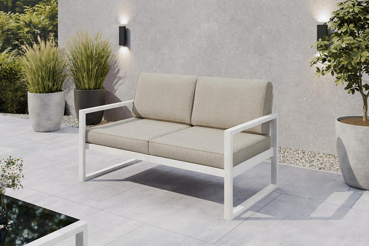 GARTENSOFA 2 Sitzer Madera 146x80cm, weiß, ecru - Ecru/Weiß, Kunststoff/Metall (146/86/80cm) - Margaret Hadas24