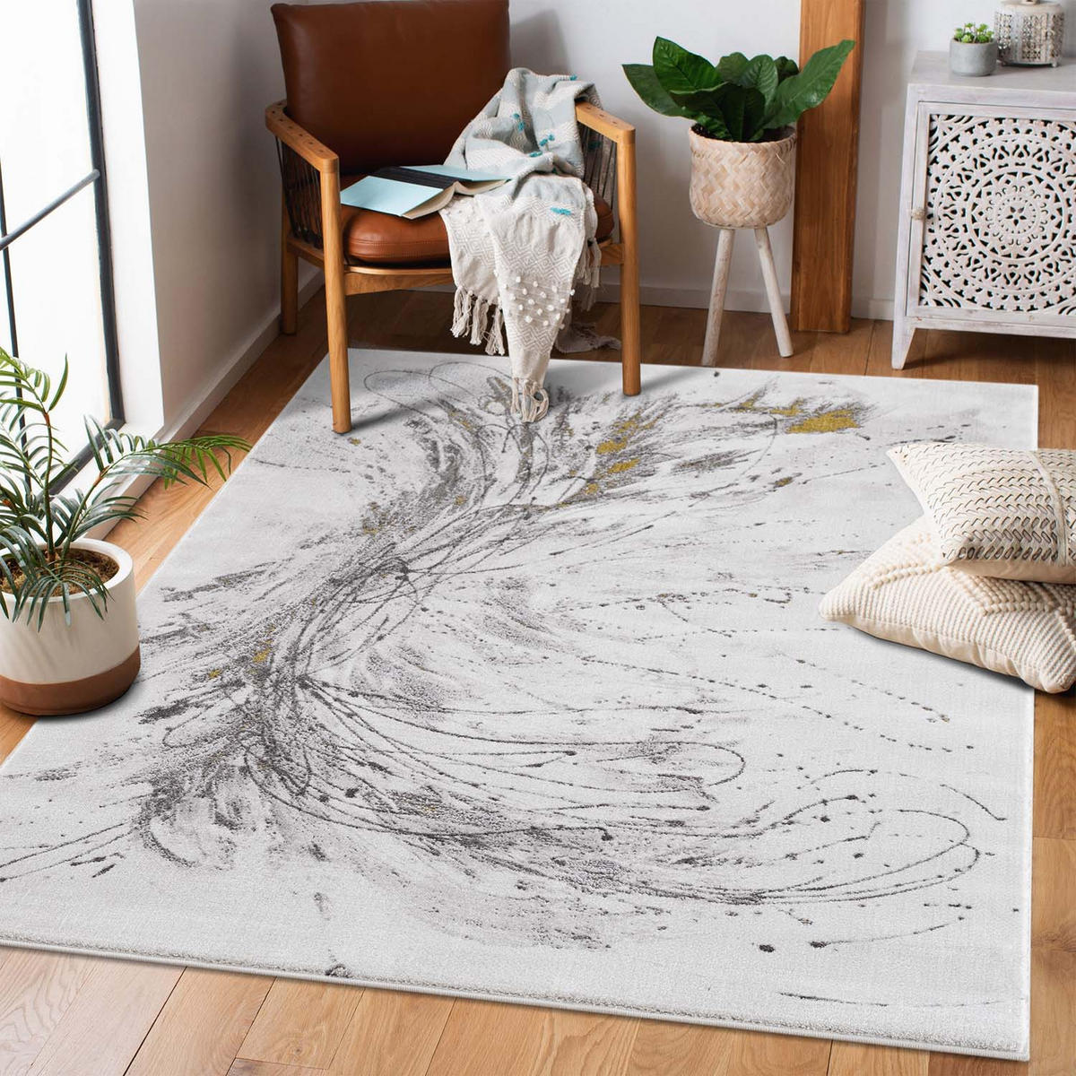 KURZFLOR-TEPPICH Chic 199 Grau/ Golden 80x300 cm - Grau, Textil (80/300cm) - carpet city