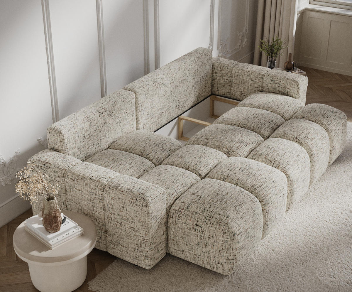 ECKSOFA MIT SCHLAFFUNKTION Ucci Beige Webstoff - Beige/Schwarz, Holz/Holzwerkstoff (233/142cm) - Maison de Reve