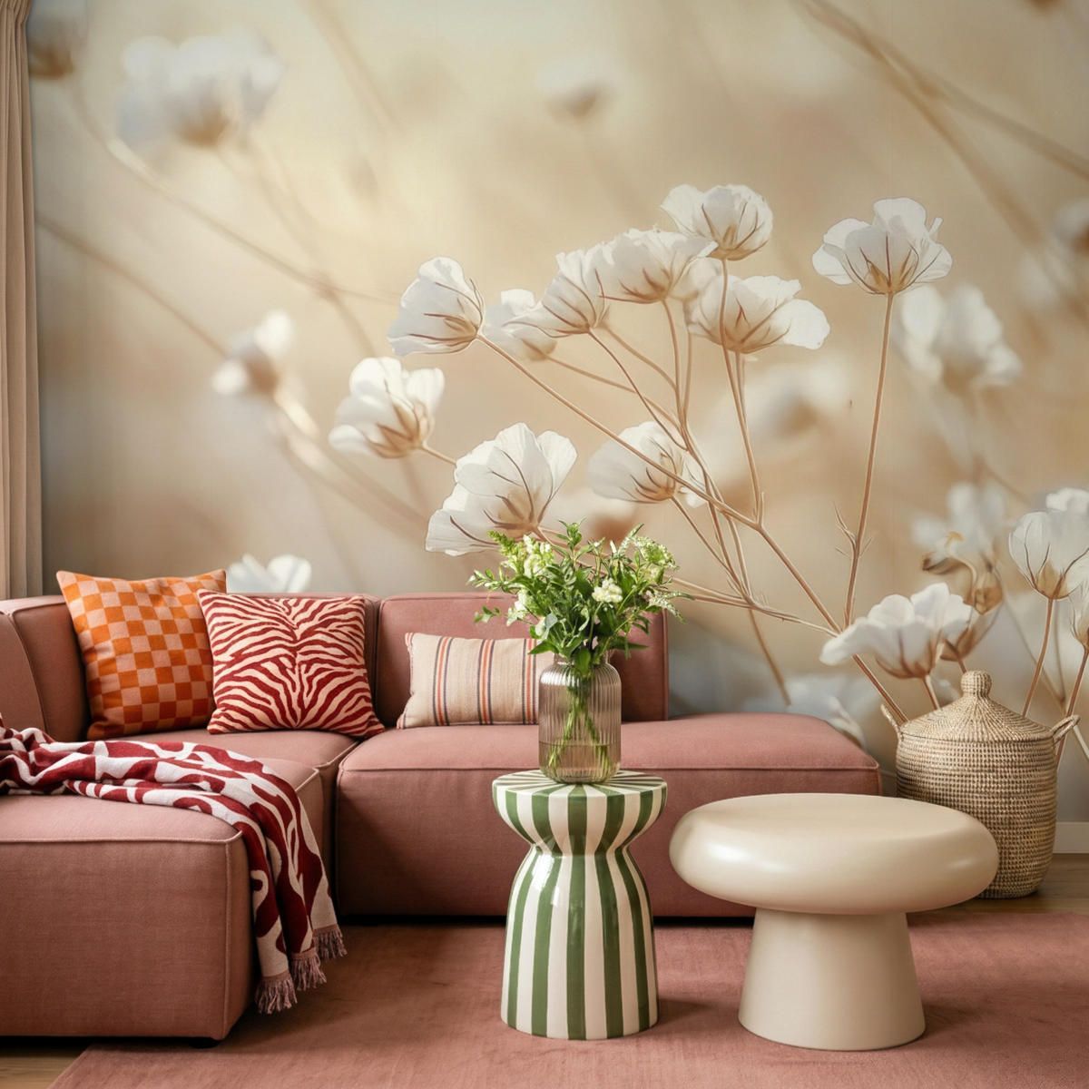 TAPETE - Wild - Blumen - Weiß - 300x220 cm - Creme, Papier (300/220cm) - OnlyWow