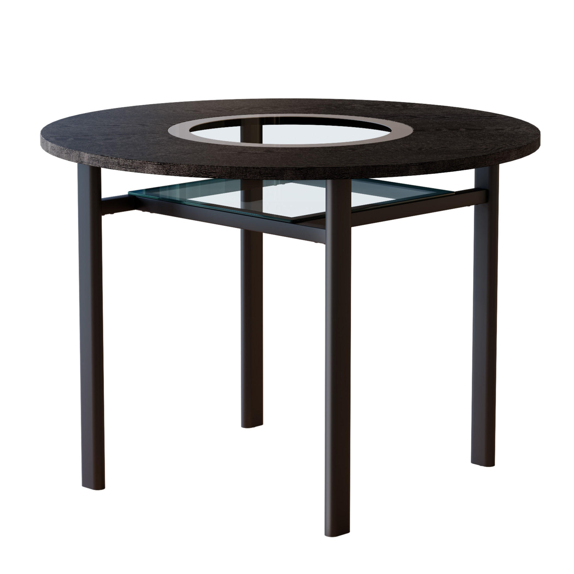 JEDÁLENSKÝ stôl z MDF a skla, priemer 100 cm, čierny s kovovou podnožou - čierna, kompozitné drevo (100/100/76cm) - BEAOK
