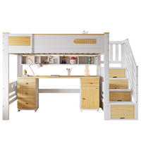 HOCHBETT 90/200 cm in Weiß & Natur mit Schreibtisch, Schubladen, Stauraumtreppe und Hängeregal - Weiß, Holzwerkstoff (90/200cm) - STILVORA