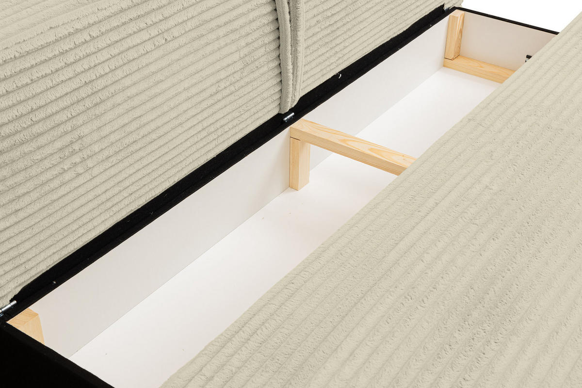 SCHLAFSOFA Etna, Sofa mit Schlaffunktion und Bettkasten, Farbe: Beige, Cordstoff, Ottomane Unsiversal - Beige, Textil (205/90cm) - VENASI MÖBEL