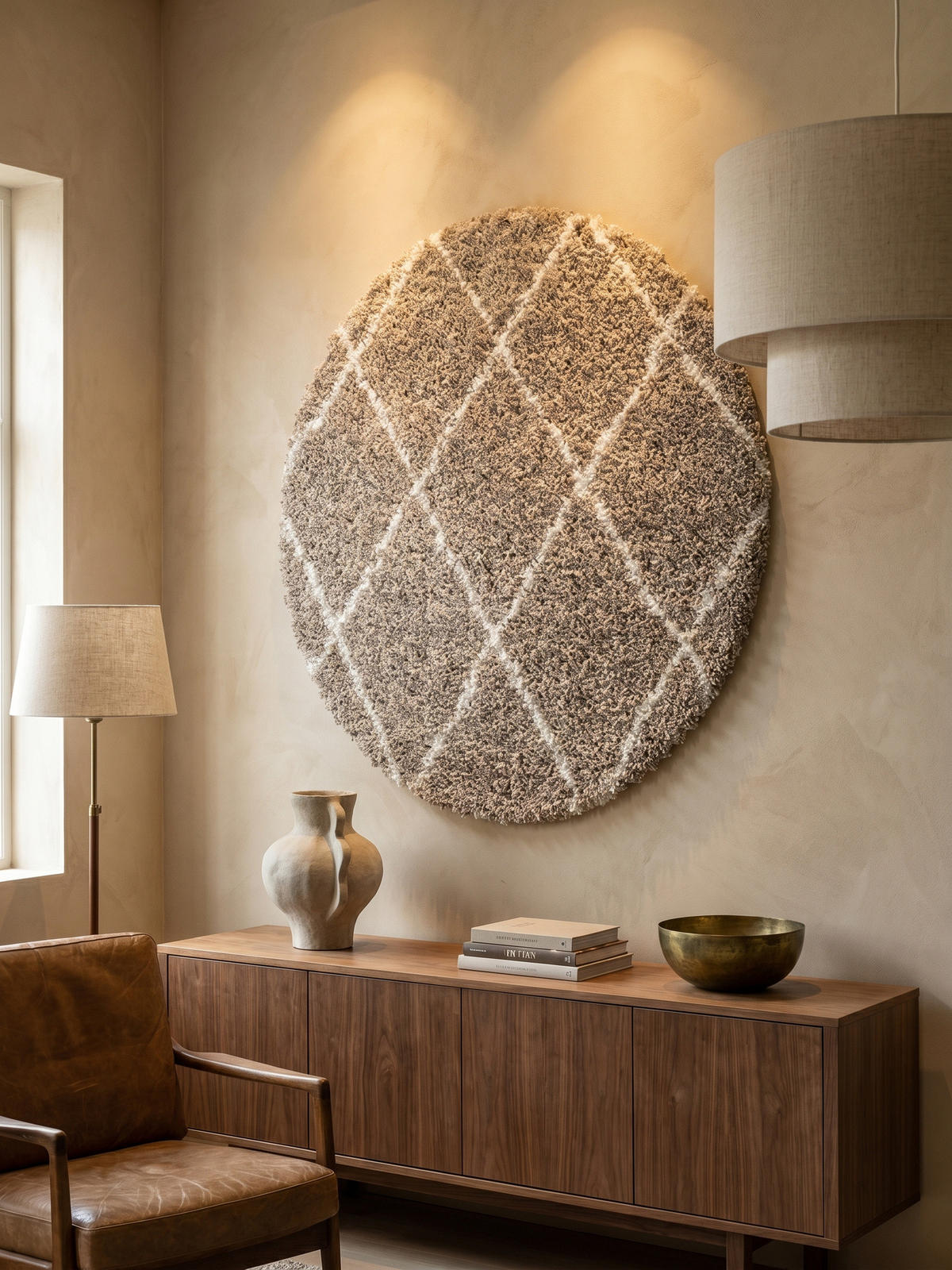 HOCHFLORTEPPICH DOLOMIT, geometrisch, Beige, Ø 80 cm - Beige, Textil (80/80cm) - KADIMA DESIGN