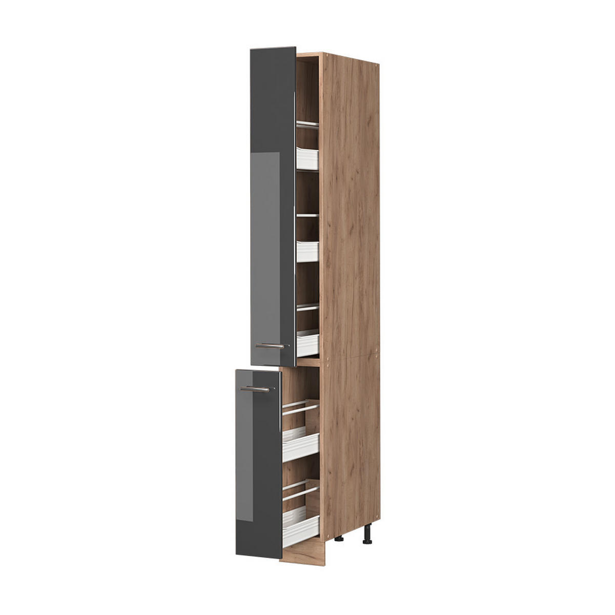 APOTHEKERSCHRANK Fame-Line, Anthrazit Hochglanz/Goldkraft Eiche, 20 cm - Honigeiche/Schwarz Hochglanz, Holzwerkstoff (20/206.8/58cm) - Vicco