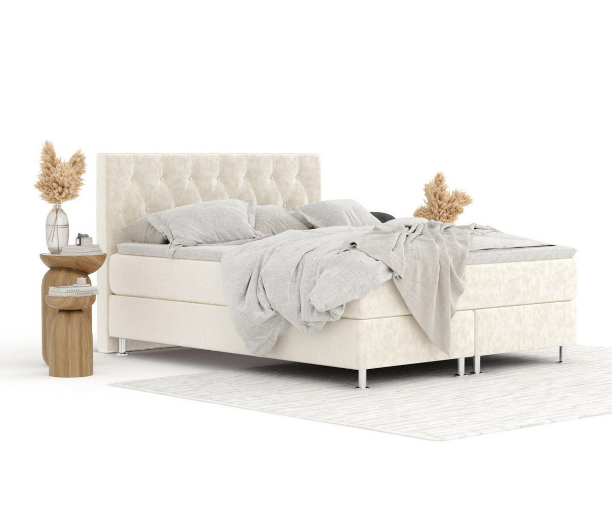 BOXSPRINGBETT Excelsior Creme 160/200 cm mit Latex-Topper - Silberfarben/Creme, Holz/Holzwerkstoff (160/200cm) - Maison de Reve