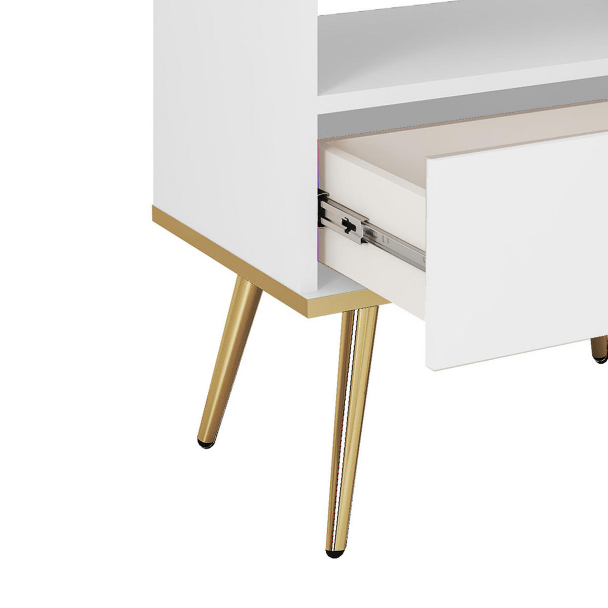 NACHTTISCH Weiß - S-54, Hochglanz, Schubladen Push-to-Open 54x39x59 cm Weiß/Gold - Goldfarben/Weiß, Holzwerkstoff/Kunststoff (54/59/39cm) - DomoHome